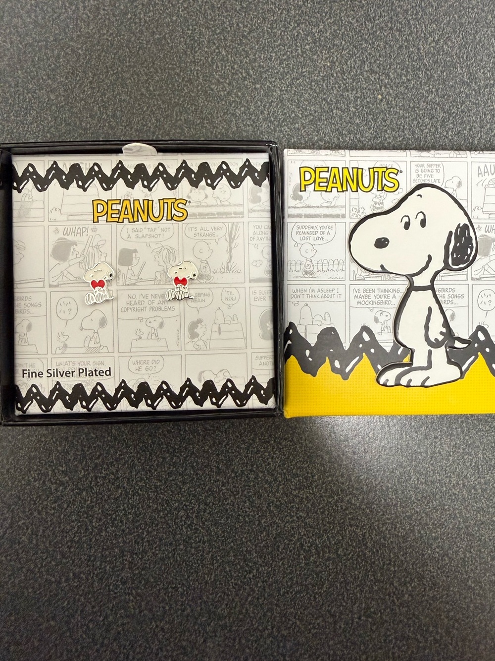 Peanuts Fine Silver-Plated Snoopy Stud Earrings with Red Bow Accents - in Box